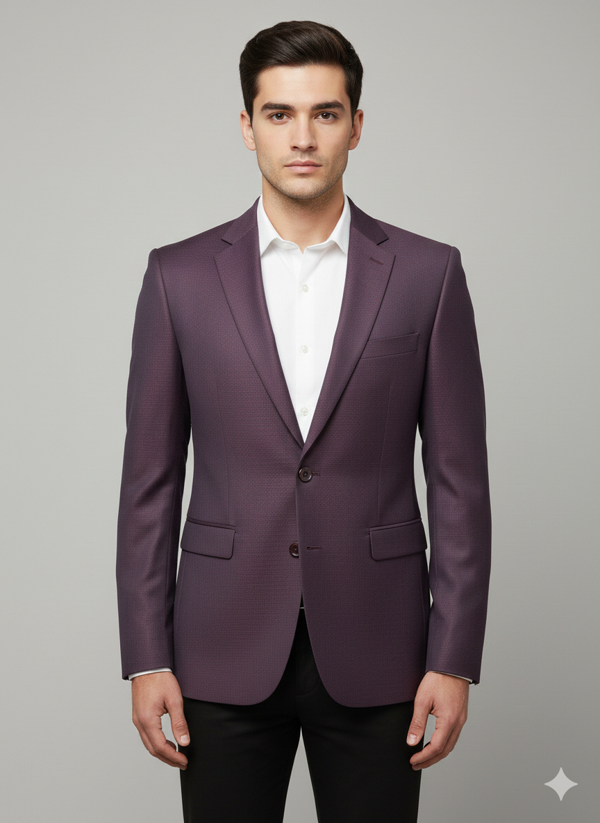 Deep Plum Textured Slim Blazer