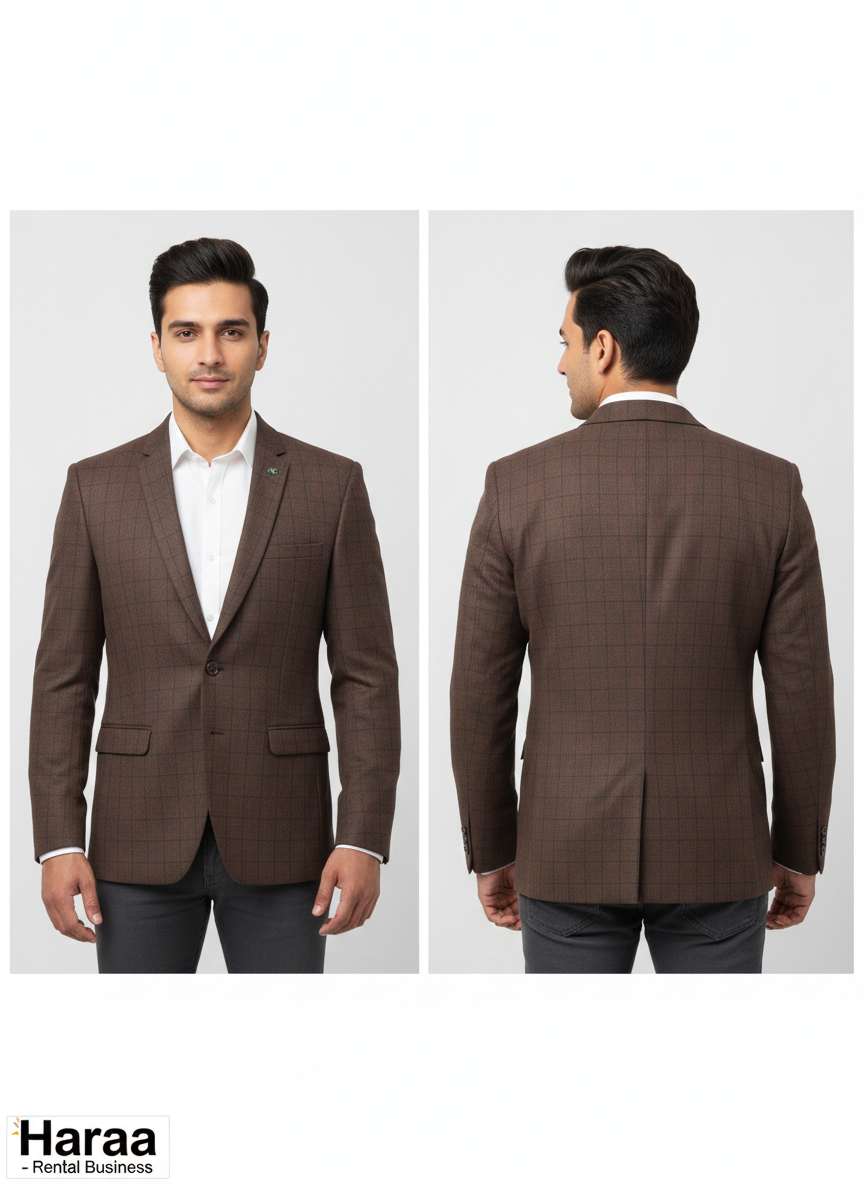 Walnut Checkered Slim Blazer