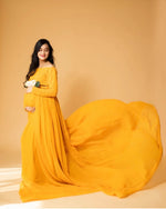 Mustard Yellow full hand georgette Gown
