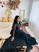 Black Full Hand Georgette Rental Gown