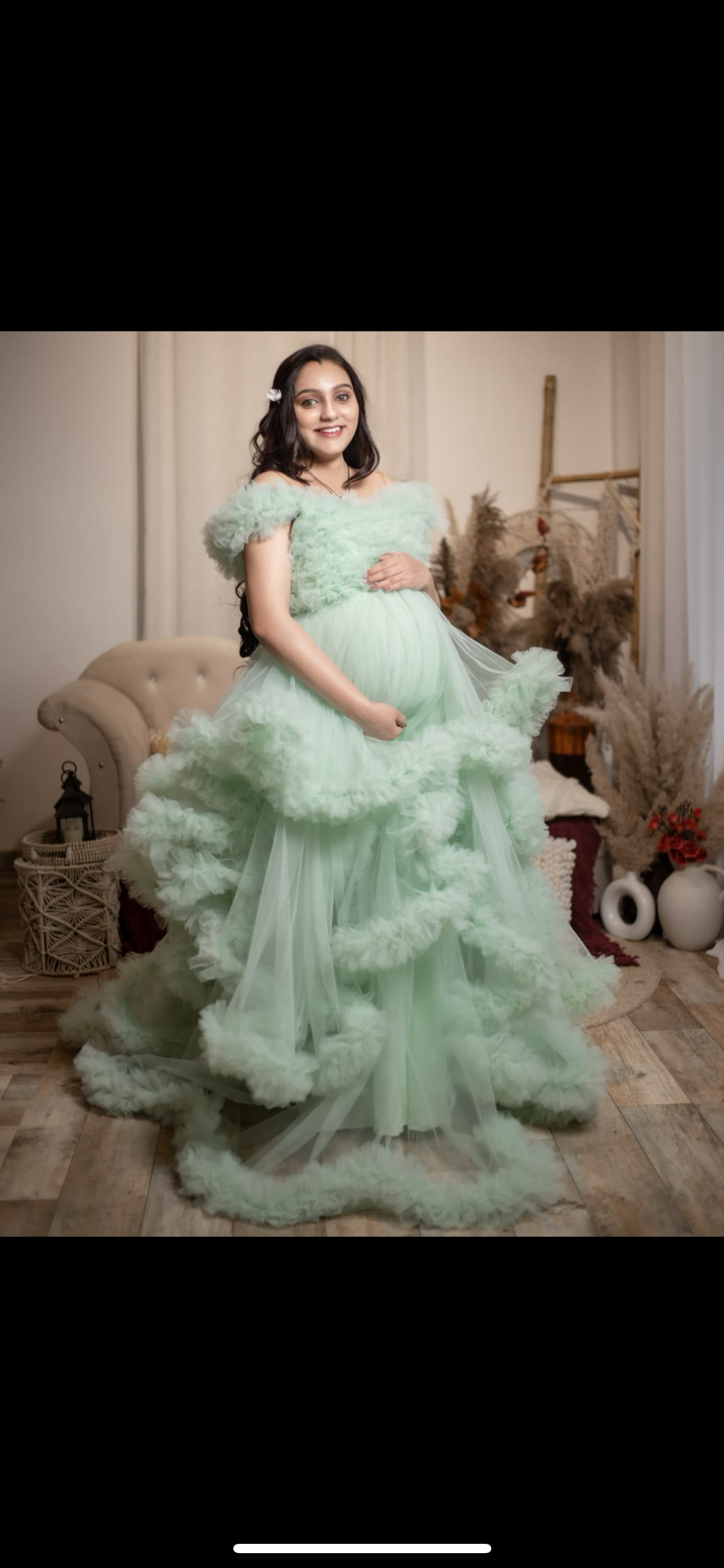 Pista Green Ruffled RentalGown