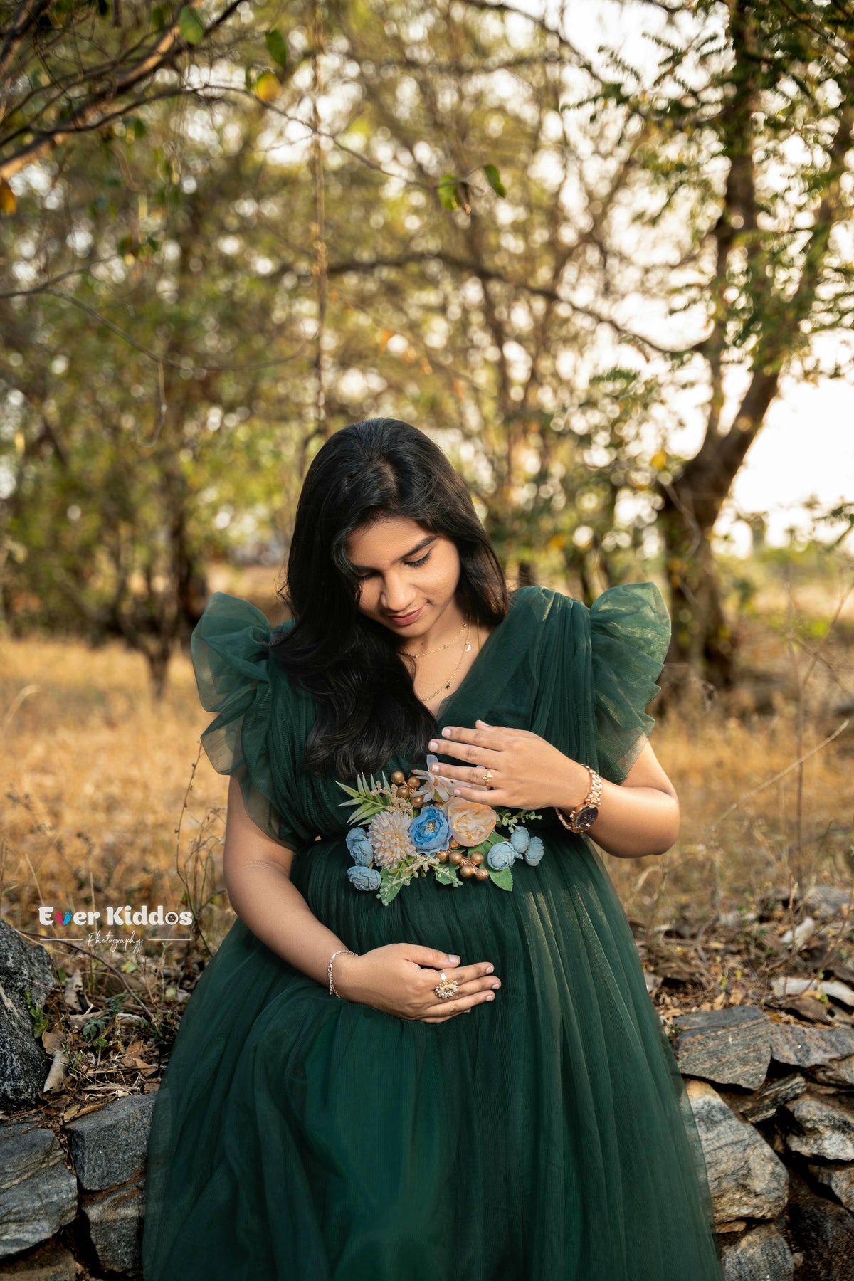 Olive Green Netted Gown
