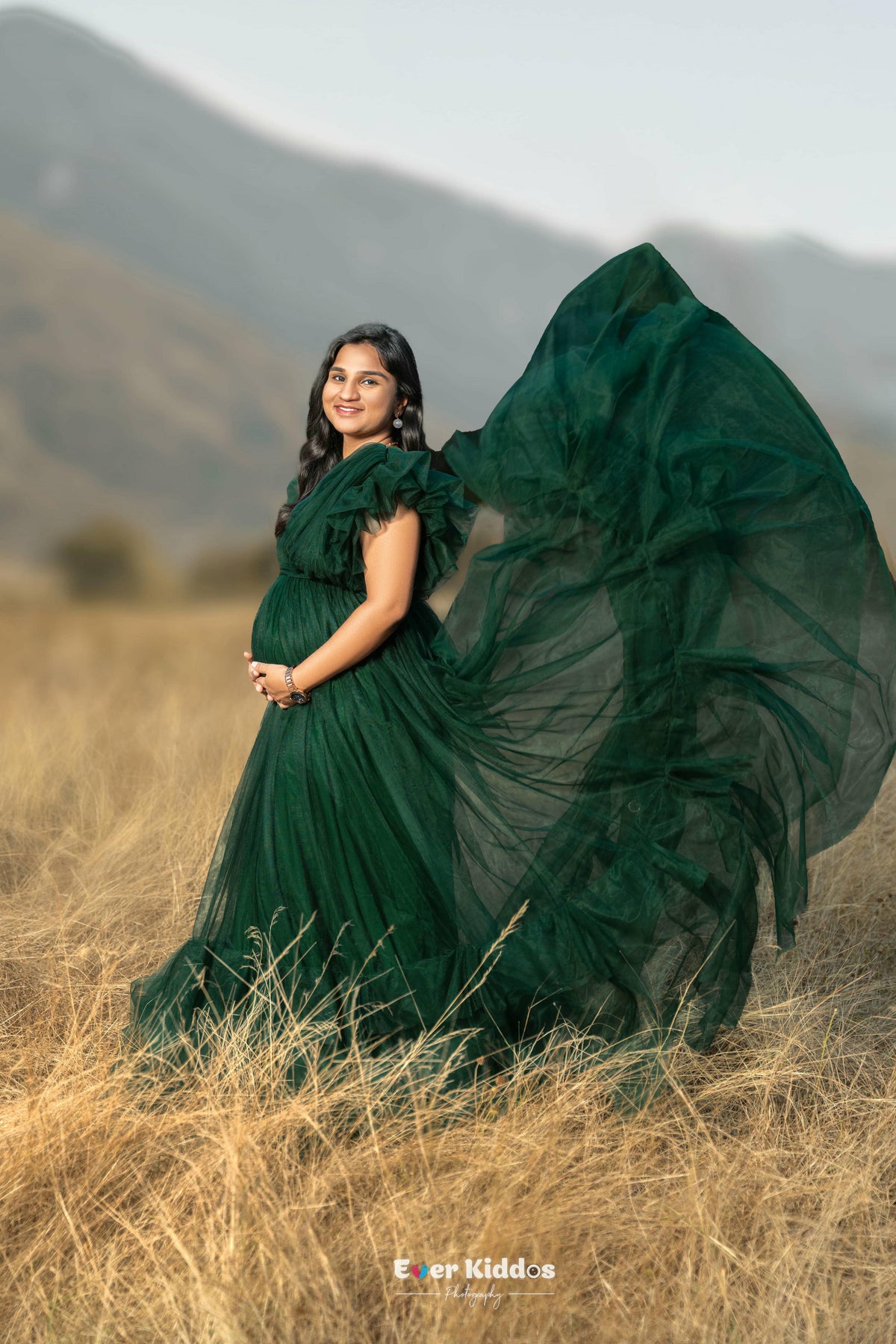Olive Green Netted Gown