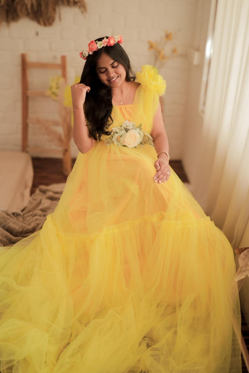 Lemon yellow Netted Gown