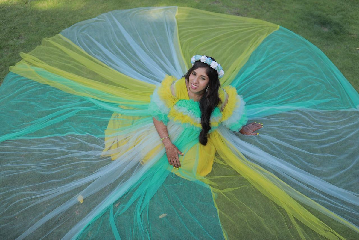 Multicolour Netted Rental Gown