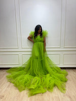 Parrot Green Netted Rental Gown