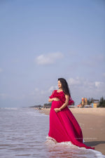 Hot pink frill shoulder RentalGown