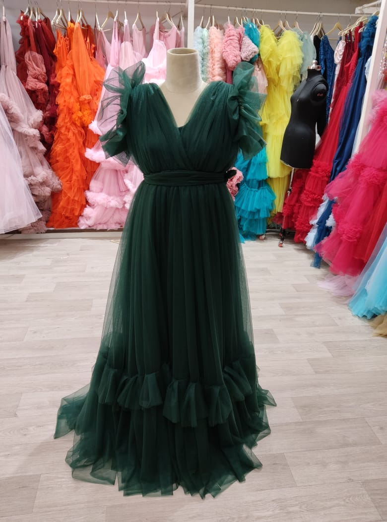 Olive Green Netted Gown