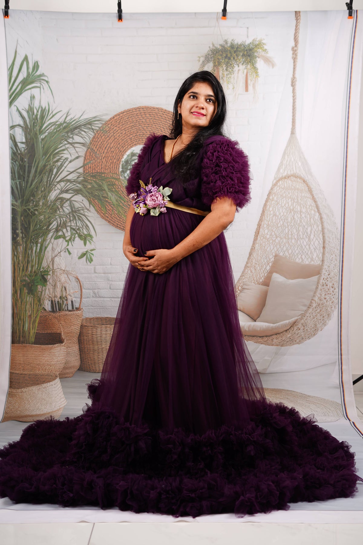 Wine Ruffled RentalGown