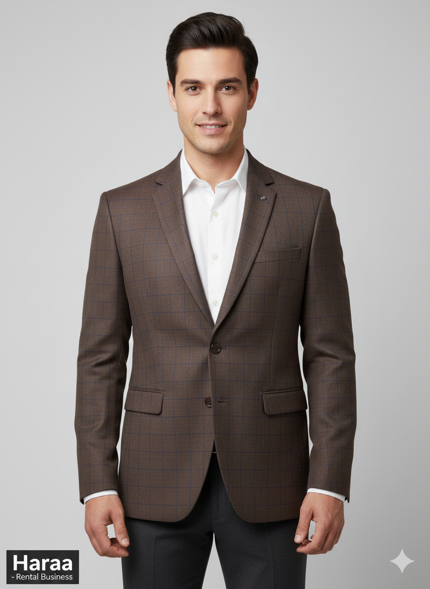 Walnut Checkered Slim Blazer