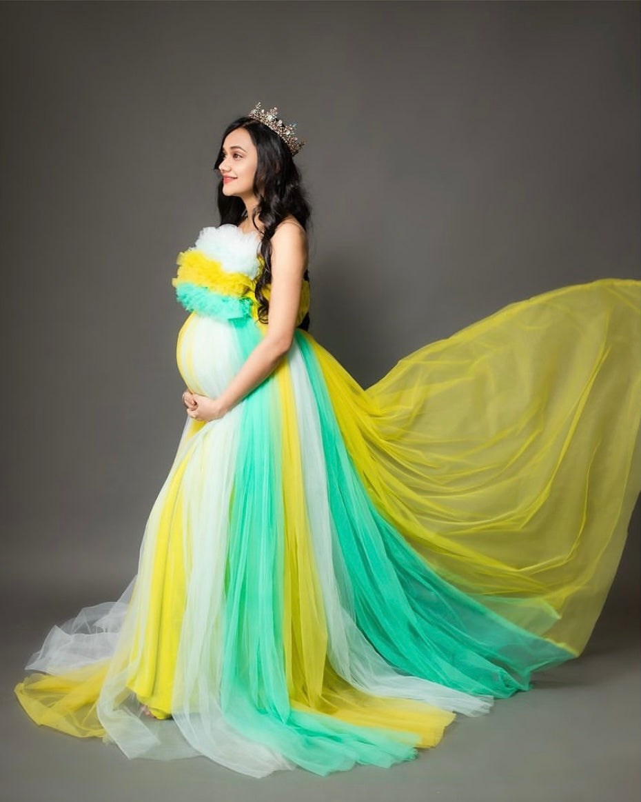 Multicolour netted RentalGown