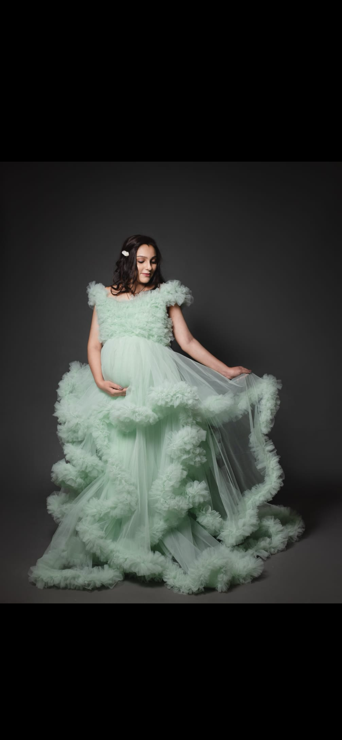 Pista Green Ruffled RentalGown