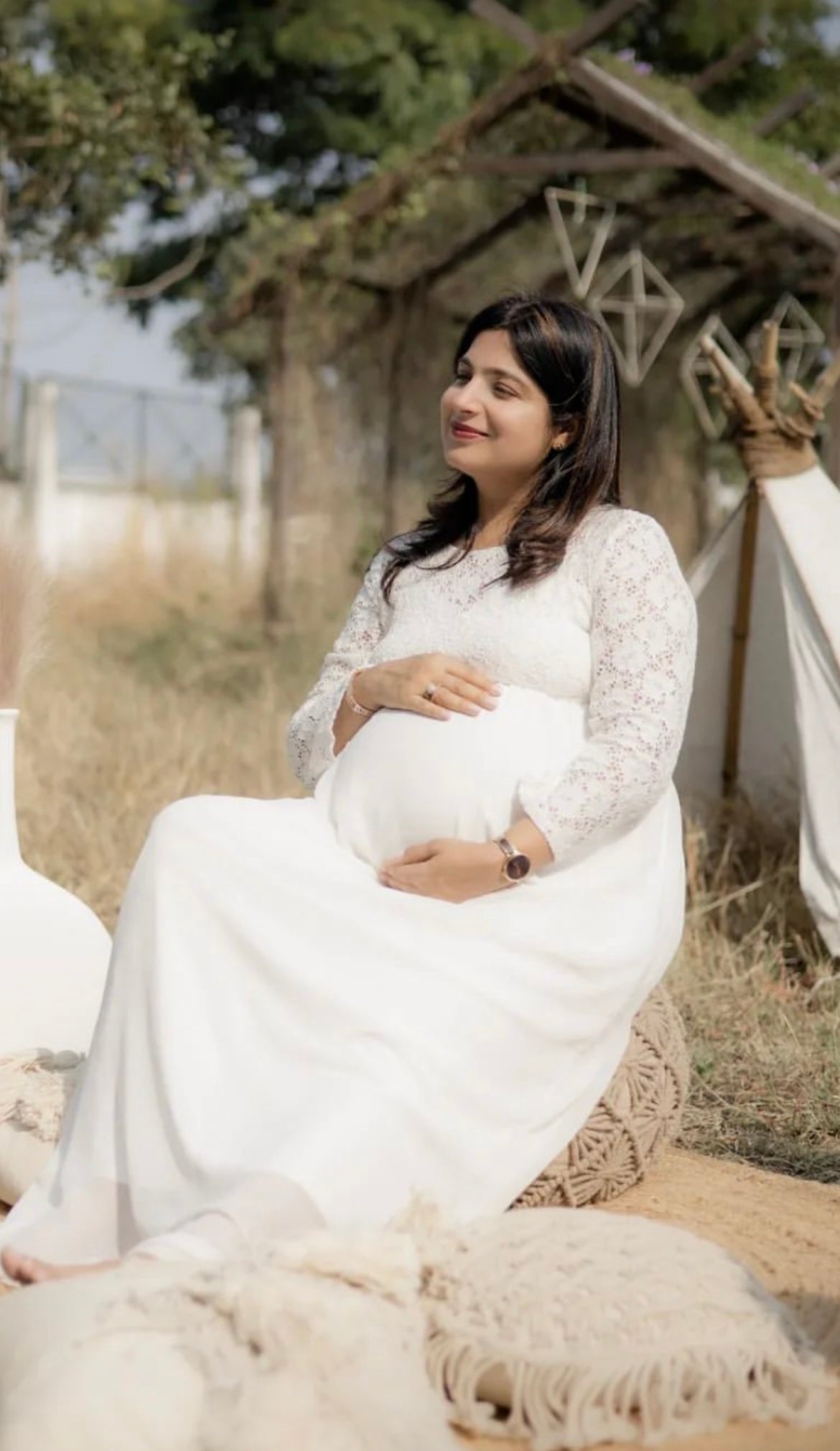 White Full Hand long Tail Gown