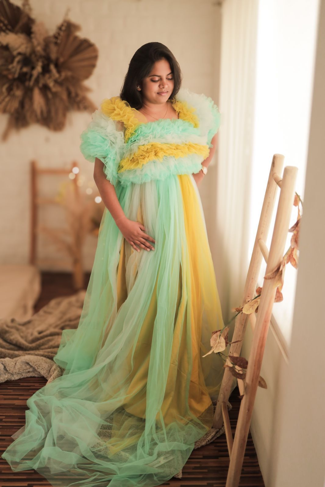 Multicolour Netted Rental Gown