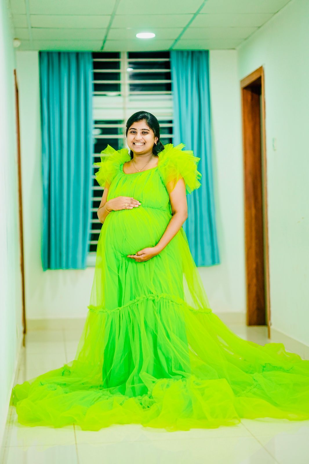 Parrot green netted gown