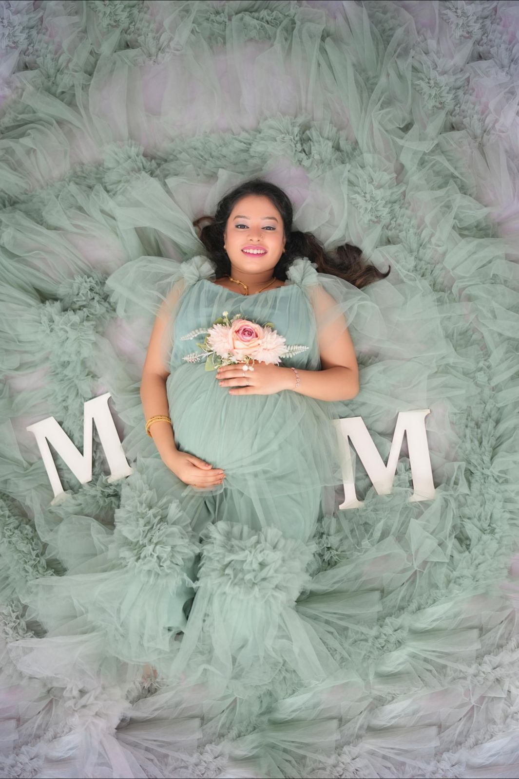 Sea Green Ruffled Gown