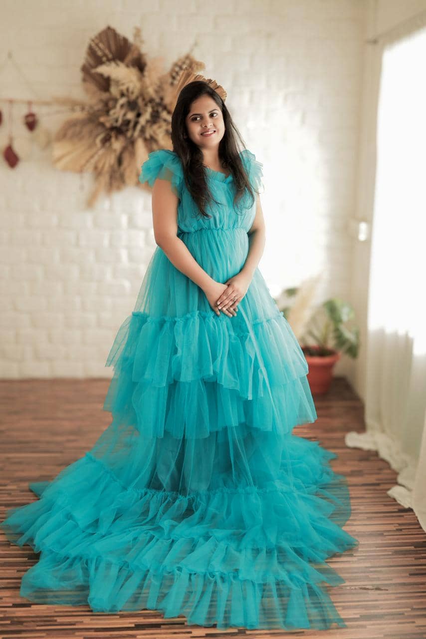 Turquoise Blue Netted Gown
