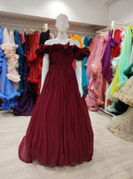 Deep Maroon Shoulder Frill RentalGown
