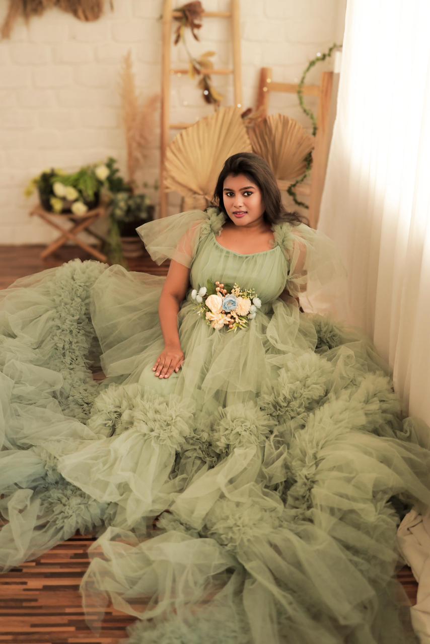 Sea Green Ruffled Gown