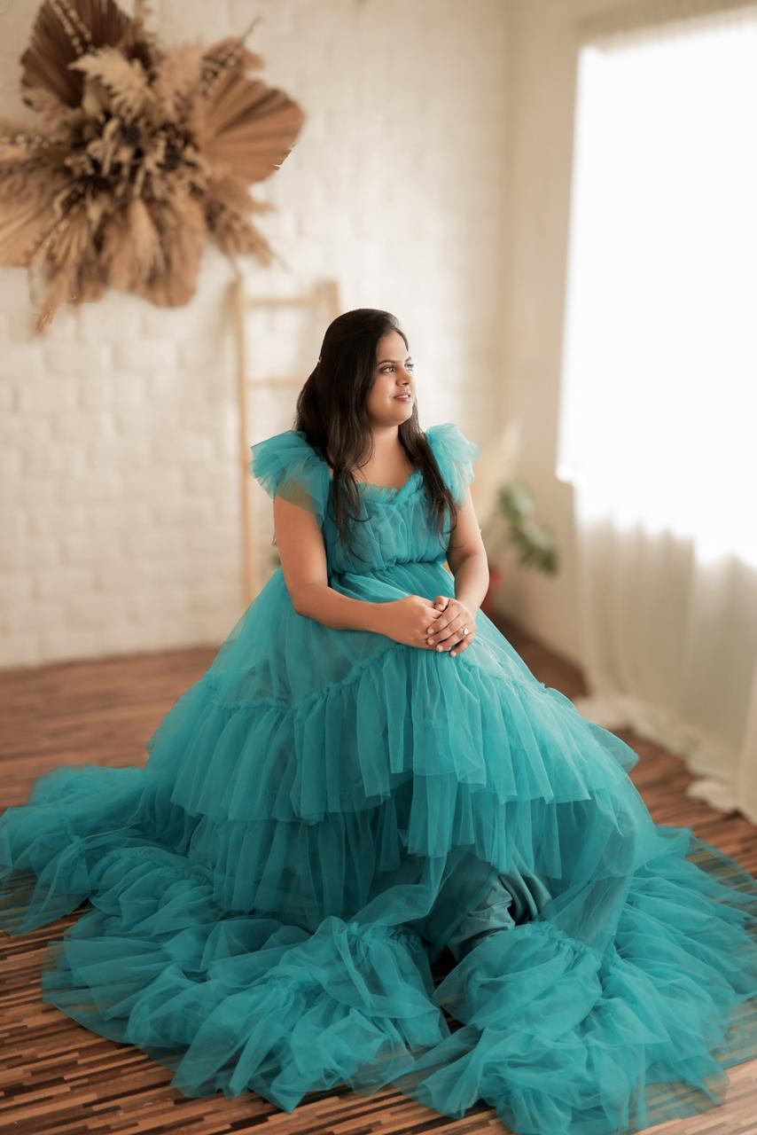 Turquoise Blue Netted RentalGown