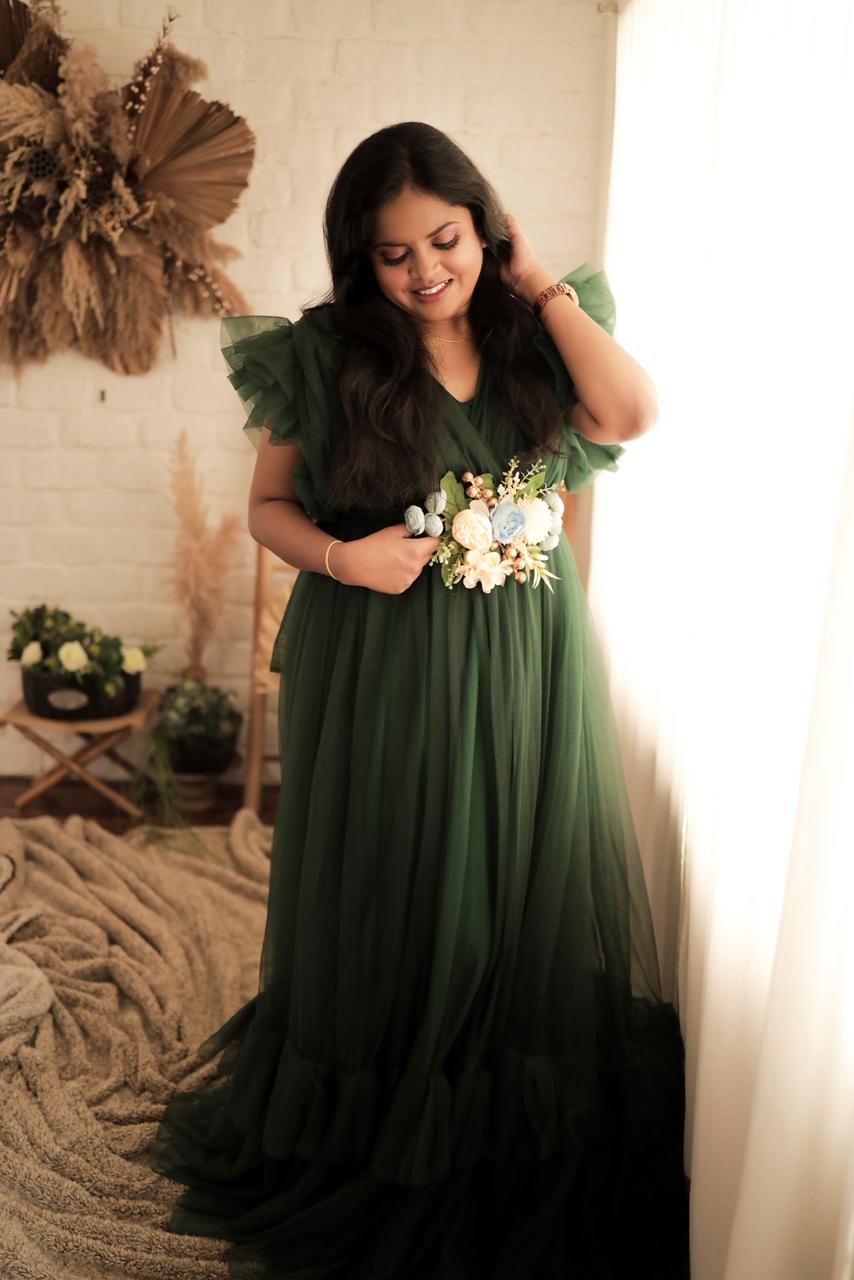 Olive Green Netted Rental Gown