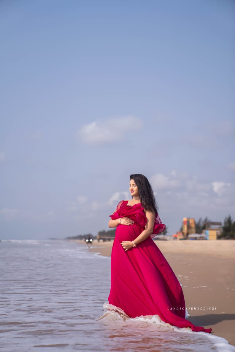 Hot pink frill shoulder RentalGown