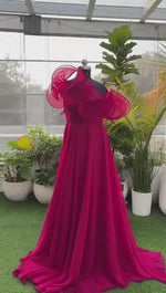 Hot pink frill shoulder RentalGown