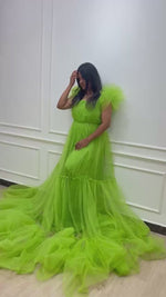 Parrot Green Netted Rental Gown